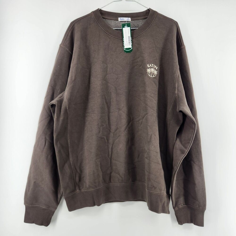 Katin Brown Large Embroidered Fleece‎ Crewneck Sweater NWOT